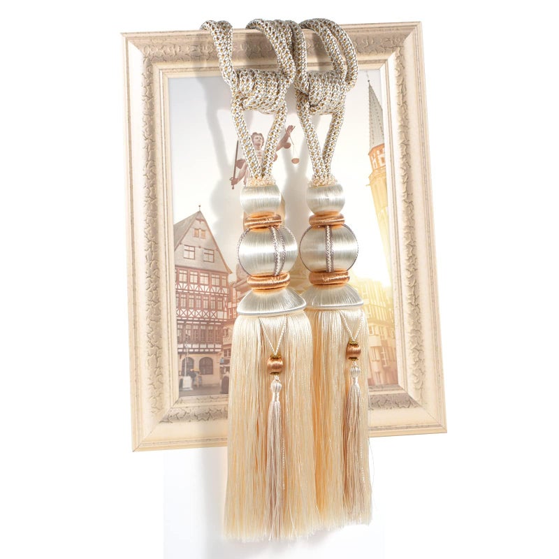 yawpnan Paired Lantern Single Hanging Ball Tassels Curtains Buckle Sling Binding Lantern Tiebacks Handcrafted Braided Buckle Drapery Curtain Holdbacks Window Treatments for Home 2 Pack - Image 2